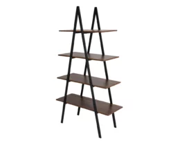 Walnut Modern A-Frame 4-Shelf Bookcase