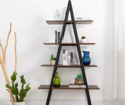 Walnut Modern A-Frame 4-Shelf Bookcase -DHP SHOP 810598942 A0 3