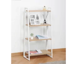 Blonde Wood Look & White 4-Tier Folding Bookcase 5 Blonde Wood Look & White 4-Tier Folding Bookcase -DHP SHOP 810606565 A0 2