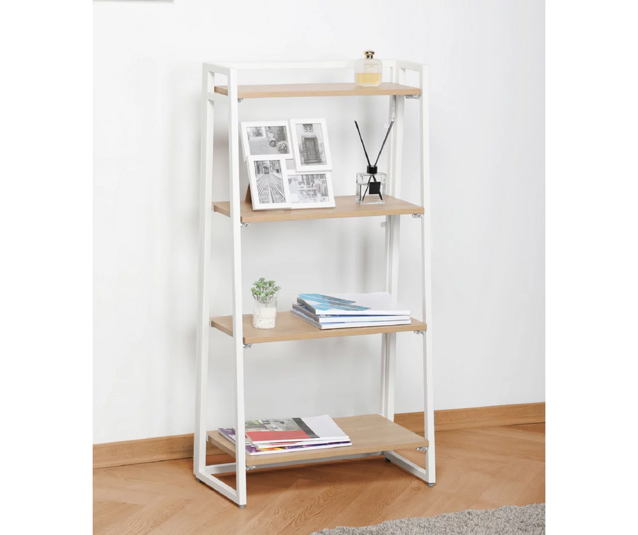 Blonde Wood Look & White 4-Tier Folding Bookcase 3 Blonde Wood Look & White 4-Tier Folding Bookcase - Image 3