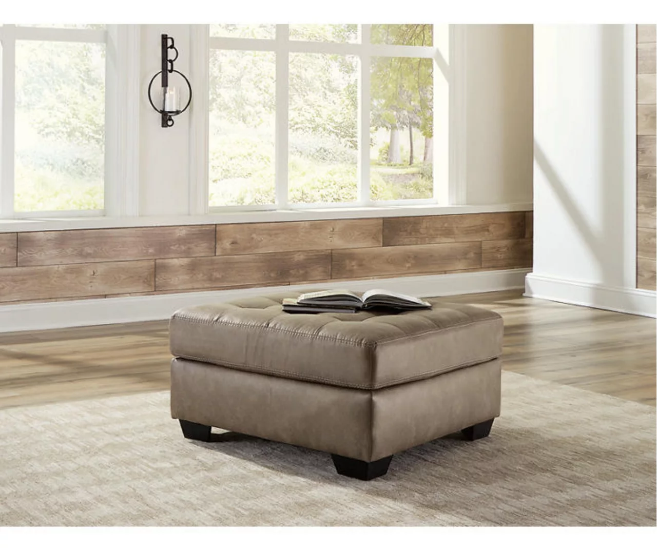 Keskin Brown Faux Leather Oversize Accent Ottoman 2 Keskin Brown Faux Leather Oversize Accent Ottoman - Image 2