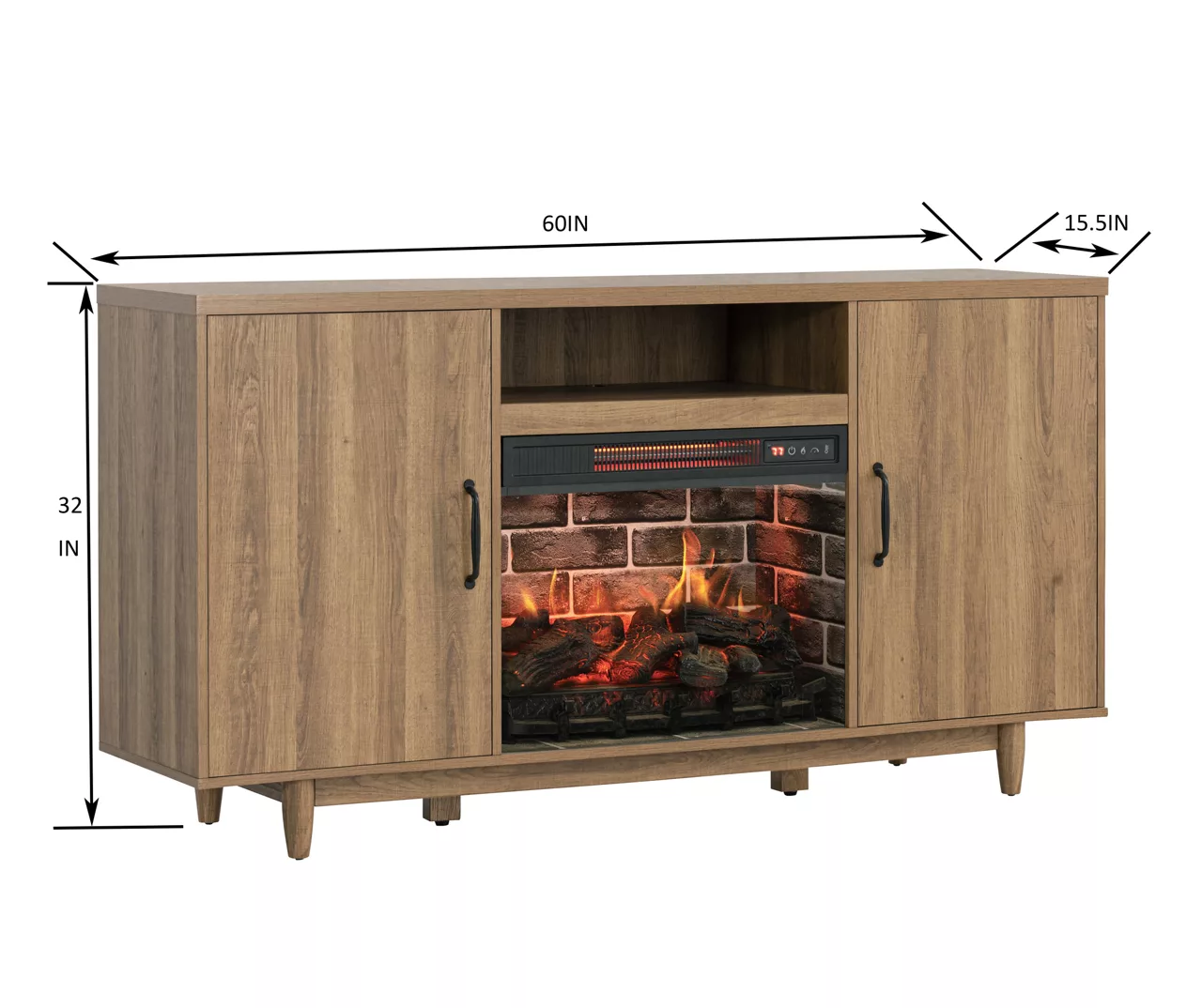 60" Modern Tan Electric Fireplace Console 6 60" Modern Tan Electric Fireplace Console - Image 6