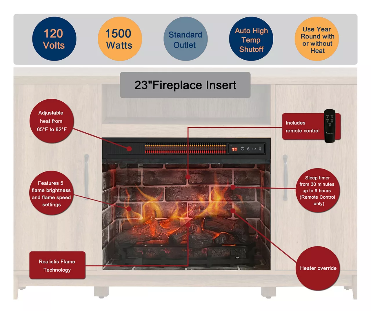 60" Modern Tan Electric Fireplace Console 4 60" Modern Tan Electric Fireplace Console - Image 4