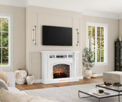 62" White Marble Grand Electric Fireplace Console -DHP SHOP 810617766 B0 3