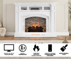 62" White Marble Grand Electric Fireplace Console -DHP SHOP 810617766 M7