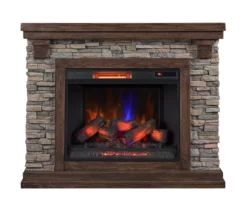 DHP SHOP 34 50" Madison Pine & Faux Stone Electric Fireplace