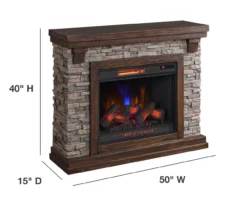 50" Madison Pine & Faux Stone Electric Fireplace -DHP SHOP 810620258 A6