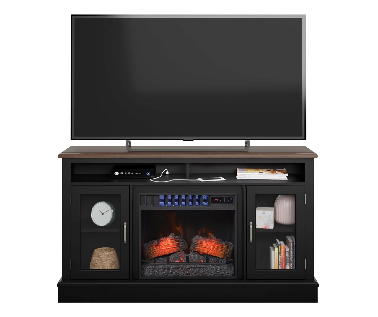 59.5" Black CoolGlow Electric Fireplace & Fan Console 2 59.5" Black CoolGlow Electric Fireplace & Fan Console - Image 2