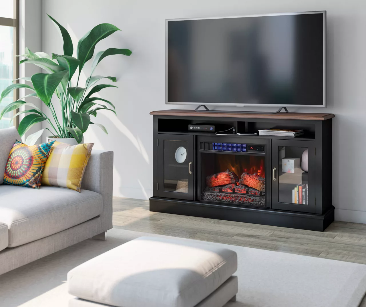 59.5" Black CoolGlow Electric Fireplace & Fan Console 5 59.5" Black CoolGlow Electric Fireplace & Fan Console - Image 5