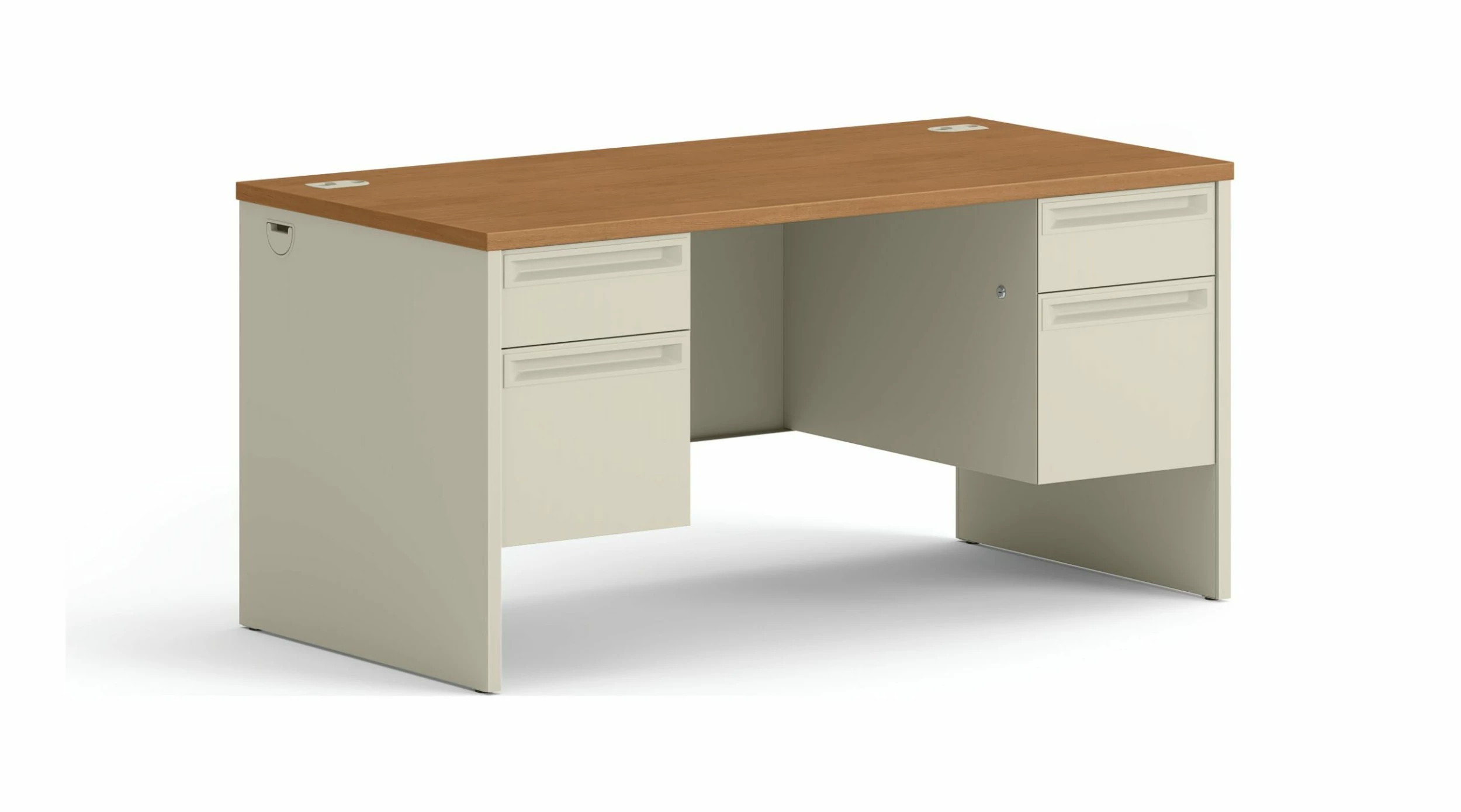HON 38000 Series Double Pedestal Desk | 2 Box / 2 File Drawers | 60"W | Harvest Laminate | Putty Finish 1 HON 38000 Series Double Pedestal Desk | 2 Box / 2 File Drawers | 60"W | Harvest Laminate | Putty Finish