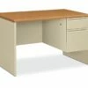 HON 38000 Series Right Pedestal Desk | 1 Box / 1 File Drawer | 48"W | Harvest Laminate | Putty Finish