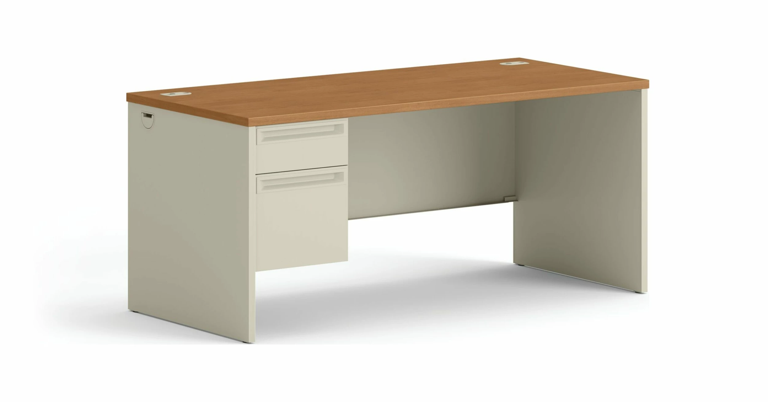 HON 38000 Series Left Pedestal Desk | 1 Box / 1 File Drawer | 66"W | Harvest Laminate | Putty Finish 1 HON 38000 Series Left Pedestal Desk | 1 Box / 1 File Drawer | 66"W | Harvest Laminate | Putty Finish