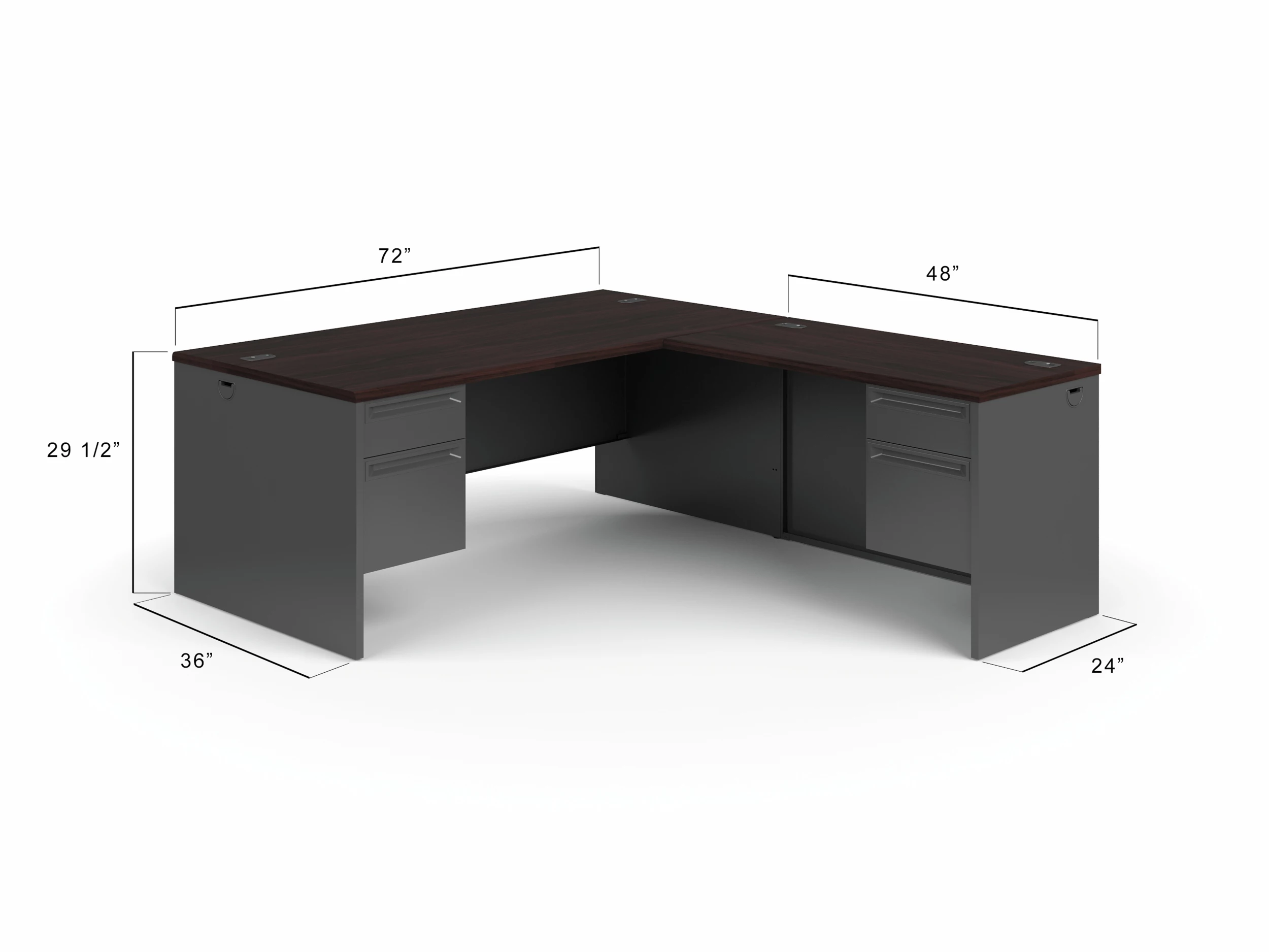 HON 38000 Series L-Workstation | Left Desk, Return | 72"W X 84"D | Mahogany Laminate | Charcoal Finish 2 HON 38000 Series L-Workstation | Left Desk, Return | 72"W X 84"D | Mahogany Laminate | Charcoal Finish - Image 2