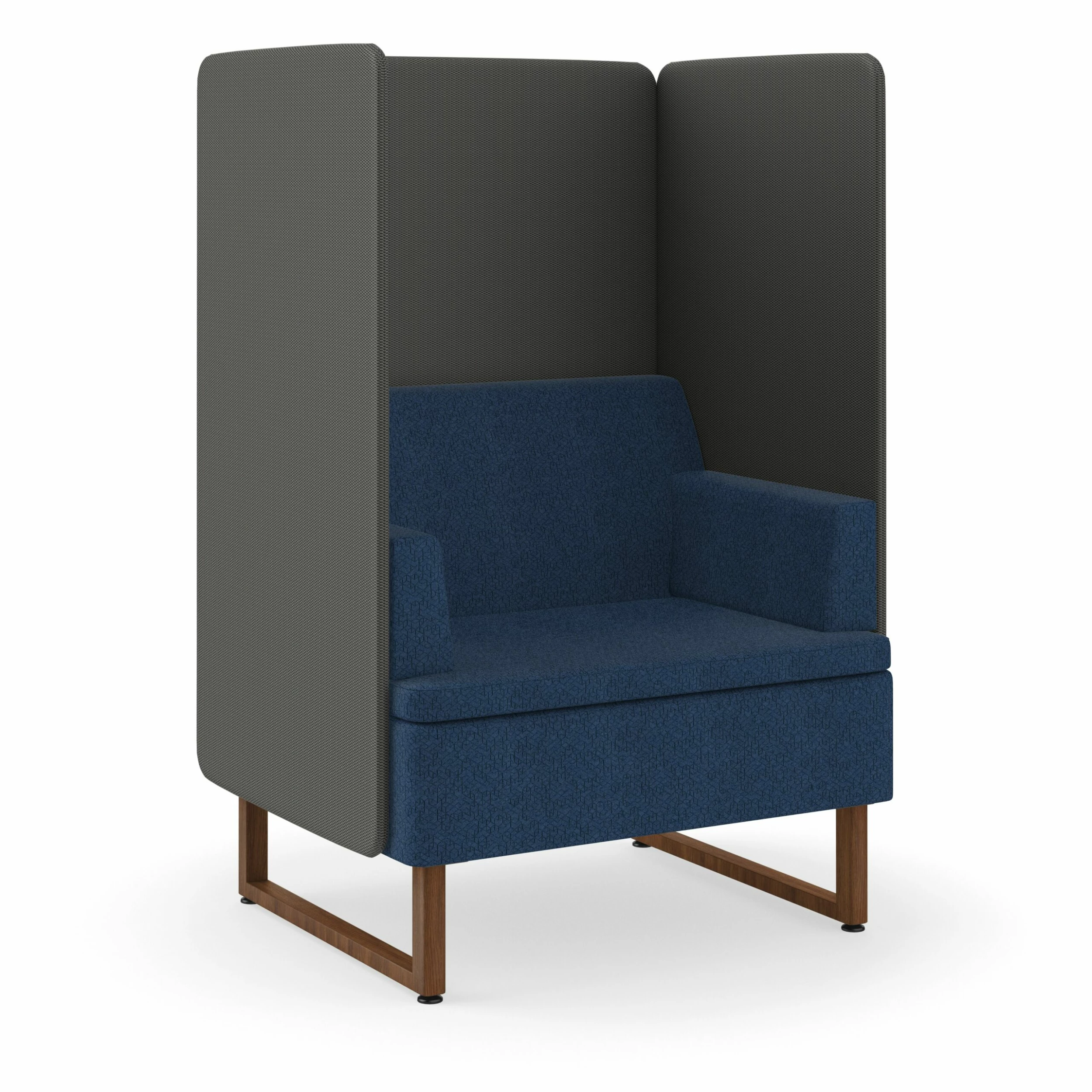 HON Astir One Seat Lounge | High Back Screen | Navy Fabric | Lowell Ash Sled Wood Legs 1 HON Astir One Seat Lounge | High Back Screen | Navy Fabric | Lowell Ash Sled Wood Legs