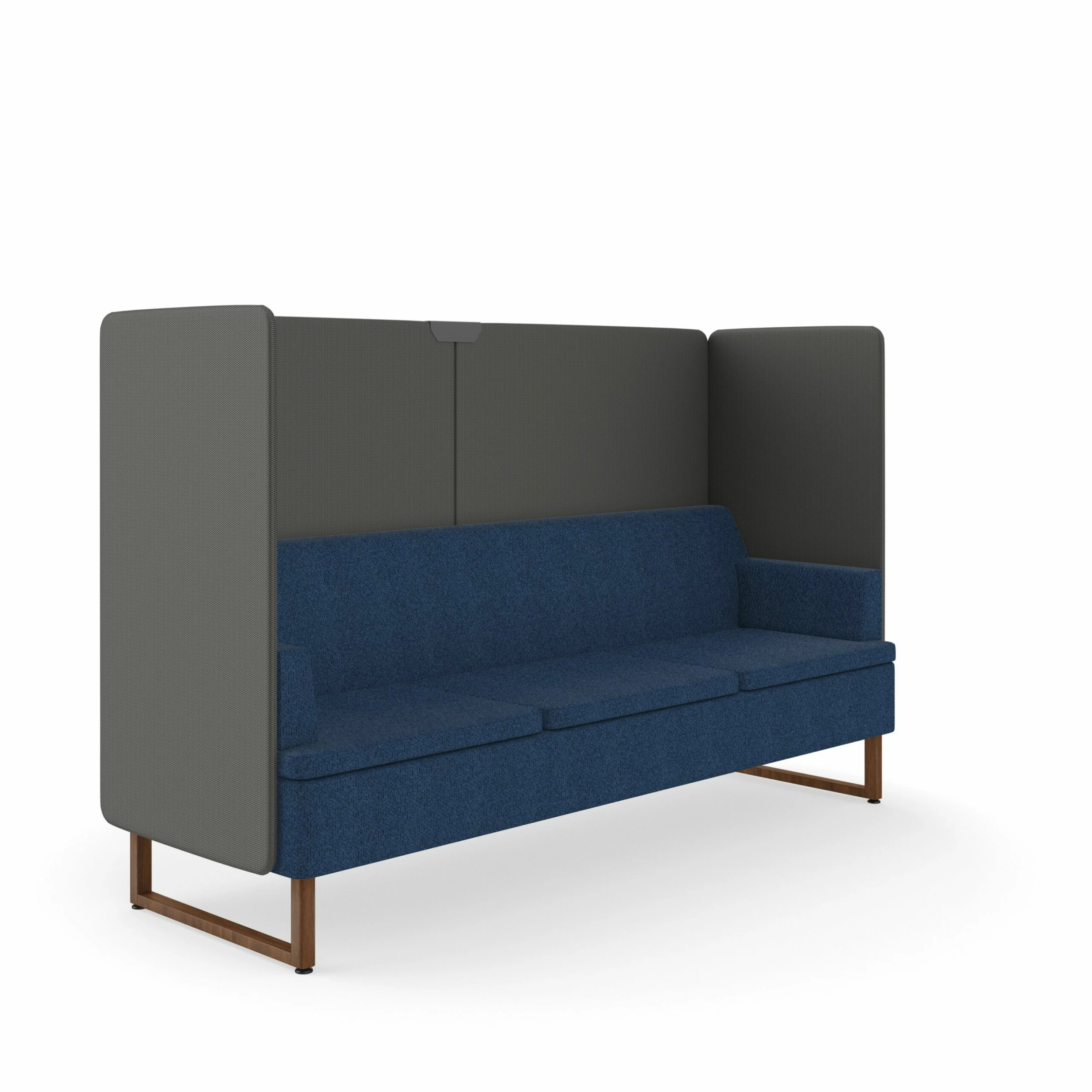 HON Astir Three Seat Lounge | High Back Screen | Navy Fabric | Lowell Ash Sled Wood Legs 1 HON Astir Three Seat Lounge | High Back Screen | Navy Fabric | Lowell Ash Sled Wood Legs