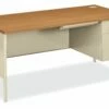 HON Metro Classic Right Pedestal Desk | 1 Box / 1 File Drawers | 66"W | Harvest Laminate | Putty Finish