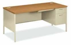 HON Metro Classic Right Pedestal Desk | 1 Box / 1 File Drawers | 66"W | Harvest Laminate | Putty Finish