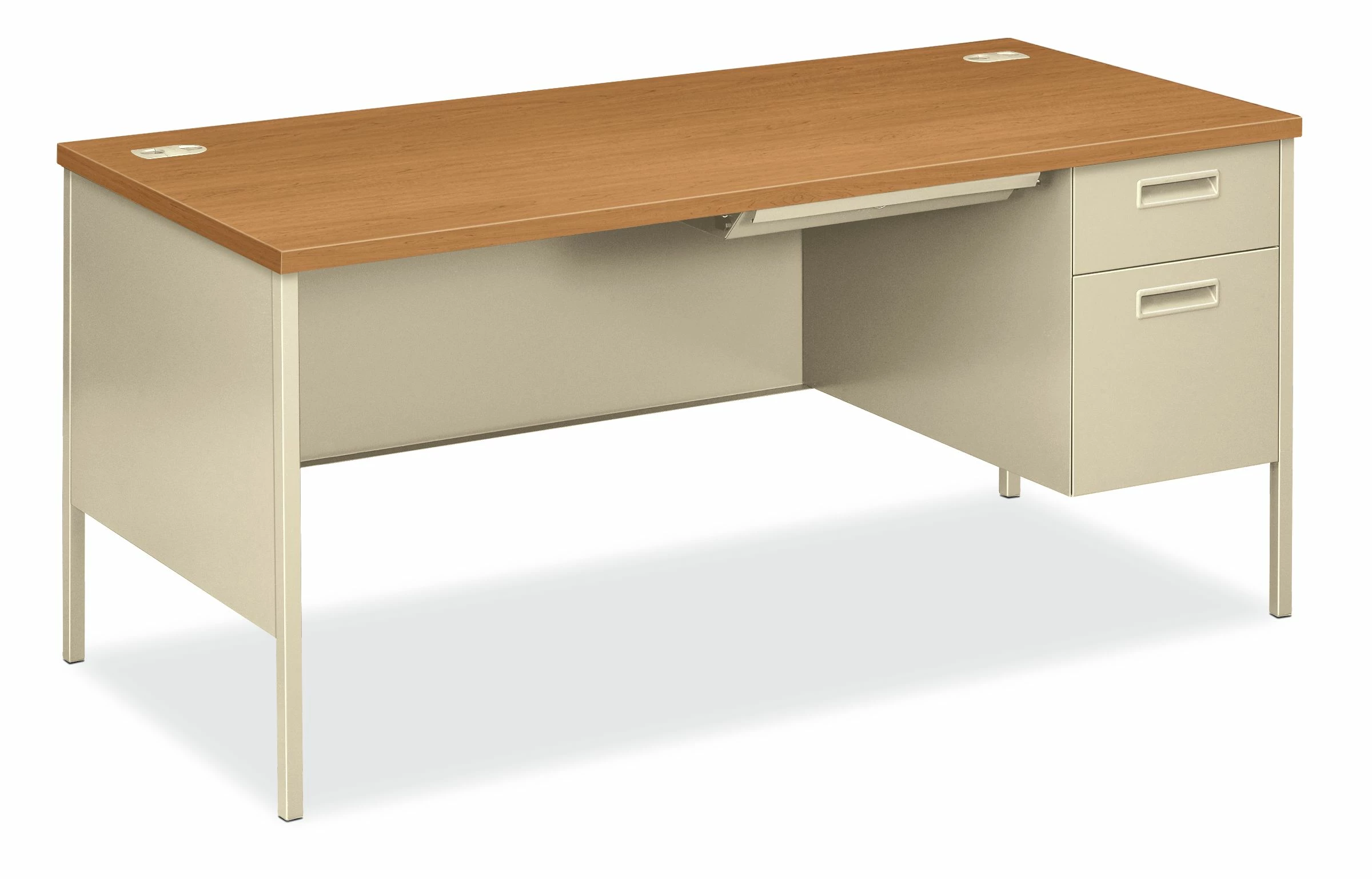 HON Metro Classic Right Pedestal Desk | 1 Box / 1 File Drawers | 66"W | Harvest Laminate | Putty Finish 1 HON Metro Classic Right Pedestal Desk | 1 Box / 1 File Drawers | 66"W | Harvest Laminate | Putty Finish
