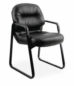 HON Pillow-Soft Guest Chair | Fixed Arms | Black Leather