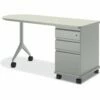 HON SmartLink Value Teacher Station | 2 Box / 1 File Drawer | 60"W | Silver Mesh Laminate | Platinum Edgeband | Platinum Metallic Modesty Panel