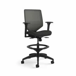 HON Solve Mid-Back Task Stool | Charcoal 4-way Stretch Mesh Back | Adjustable Lumbar | Black Frame | Ink Seat Fabric