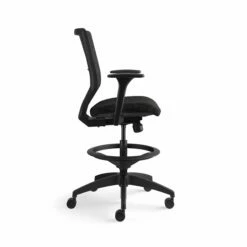 HON Solve Mid-Back Task Stool | Upholstered Charcoal ReActiv Back | Adjustable Lumbar | Black Frame | Ink Seat Fabric -DHP SHOP HON Solve HSLVSMU.Y1.A.H.0S.COMF10.COMP10.BL .SB .T 0090 001