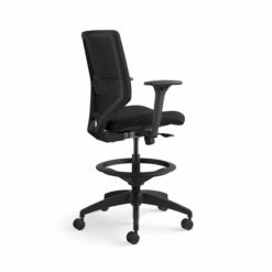 HON Solve Mid-Back Task Stool | Upholstered Charcoal ReActiv Back | Adjustable Lumbar | Black Frame | Ink Seat Fabric -DHP SHOP HON Solve HSLVSMU.Y1.A.H.0S.COMF10.COMP10.BL .SB .T 0120 001