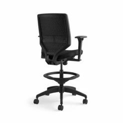 HON Solve Mid-Back Task Stool | Upholstered Charcoal ReActiv Back | Adjustable Lumbar | Black Frame | Ink Seat Fabric -DHP SHOP HON Solve HSLVSMU.Y1.A.H.0S.COMF10.COMP10.BL .SB .T 0150 001