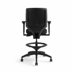 HON Solve Mid-Back Task Stool | Upholstered Charcoal ReActiv Back | Adjustable Lumbar | Black Frame | Ink Seat Fabric -DHP SHOP HON Solve HSLVSMU.Y1.A.H.0S.COMF10.COMP10.BL .SB .T 0180 001