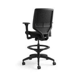 HON Solve Mid-Back Task Stool | Upholstered Charcoal ReActiv Back | Adjustable Lumbar | Black Frame | Ink Seat Fabric -DHP SHOP HON Solve HSLVSMU.Y1.A.H.0S.COMF10.COMP10.BL .SB .T 0210 001