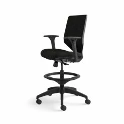 HON Solve Mid-Back Task Stool | Upholstered Charcoal ReActiv Back | Adjustable Lumbar | Black Frame | Ink Seat Fabric -DHP SHOP HON Solve HSLVSMU.Y1.A.H.0S.COMF10.COMP10.BL .SB .T 0300 001