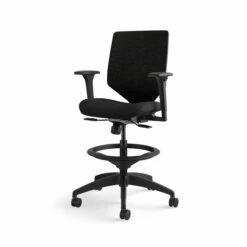 HON Solve Mid-Back Task Stool | Upholstered Charcoal ReActiv Back | Adjustable Lumbar | Black Frame | Ink Seat Fabric -DHP SHOP HON Solve HSLVSMU.Y1.A.H.0S.COMF10.COMP10.BL .SB .T 0330 001