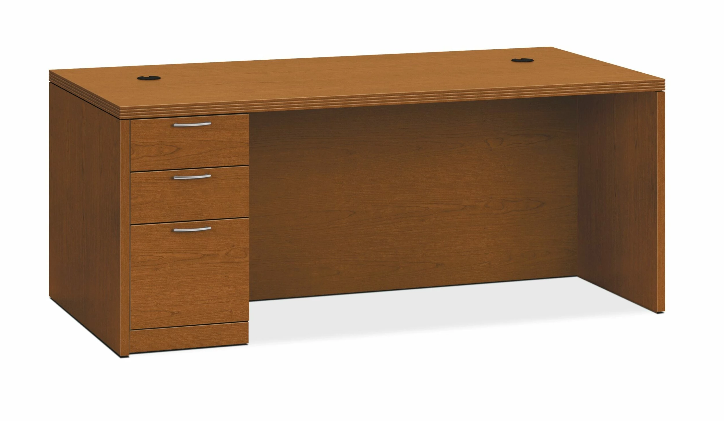 HON Valido Left Pedestal Desk | 2 Box / 1 File Drawer | 72"W | Satin Nickel Sweep Pull | Bourbon Cherry Finish 1 HON Valido Left Pedestal Desk | 2 Box / 1 File Drawer | 72"W | Satin Nickel Sweep Pull | Bourbon Cherry Finish