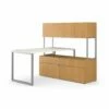 HON Voi Compact L-Workstation | Desk, Low Credenza, Hutch | 60"W X 60"D | Platinum / Silver Mesh / Harvest Finish