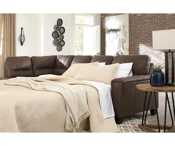 Signature Design By Ashley Navi Chestnut Faux Leather Sleeper Sectional With Left-Facing Chaise 1 Signature Design By Ashley Navi Chestnut Faux Leather Sleeper Sectional With Left-Facing Chaise
