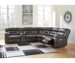 Signature Design By Ashley Kincord 4-Piece Faux Leather Power Reclining Sectional With Left-Arm-Facing Console Sofa