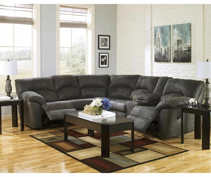 Signature Design By Ashley Tambo Pewter Faux Leather Reclining Sectional 1 Signature Design By Ashley Tambo Pewter Faux Leather Reclining Sectional