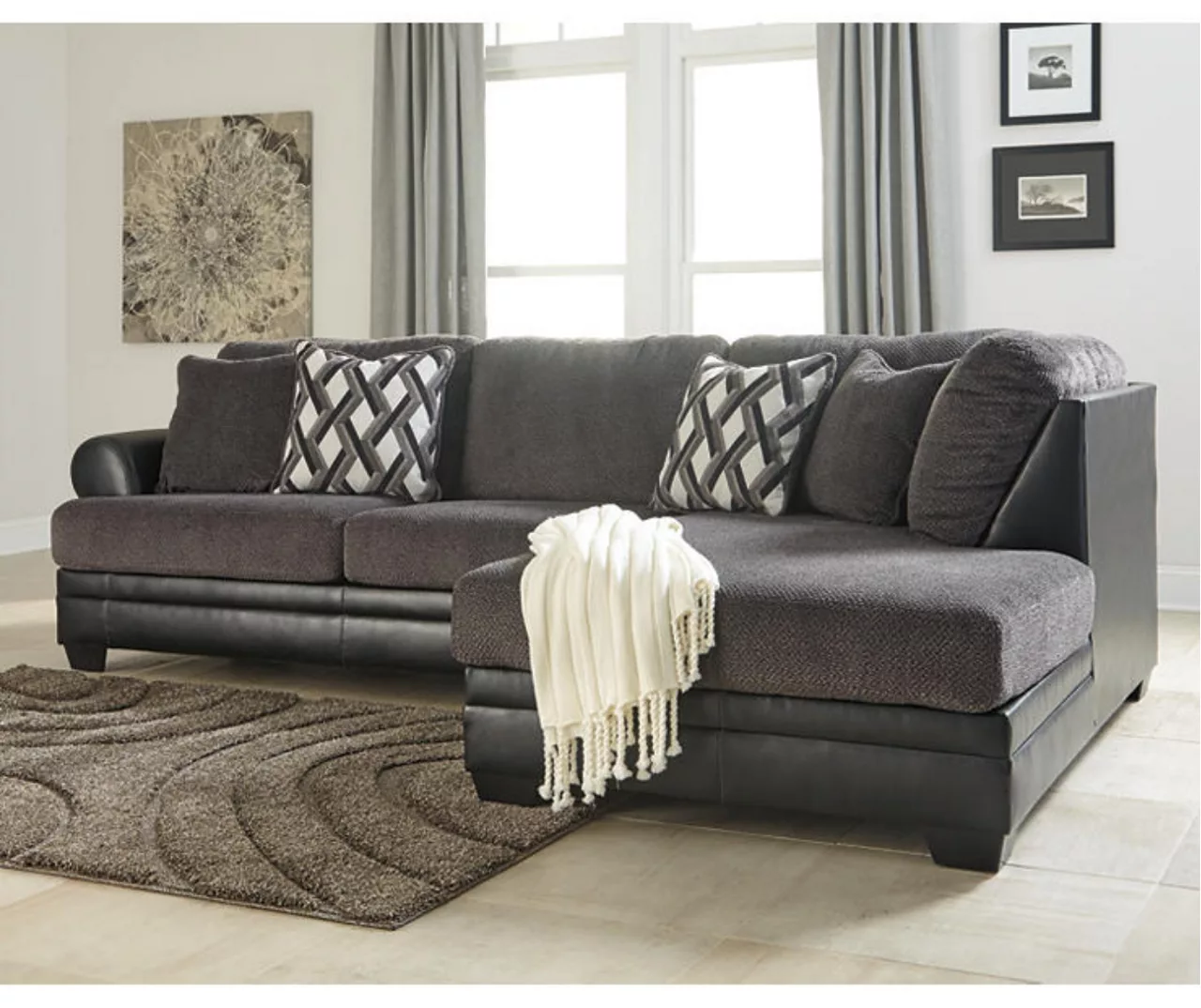 Signature Design By Ashley Kumasi Gray Faux Leather Sectional With Right-Facing Chaise 2 Signature Design By Ashley Kumasi Gray Faux Leather Sectional With Right-Facing Chaise - Image 2